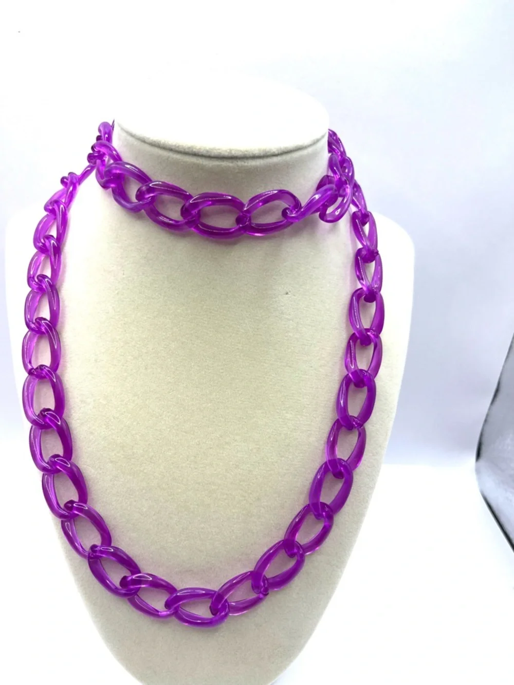 Bright Purple Resin Link Necklace 30 Inches